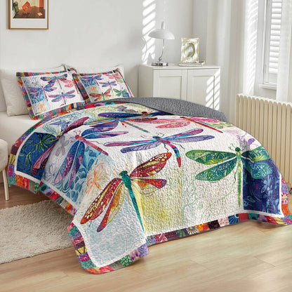 Shineful All Season Quilt 3-Piece Set Vibrant Dragonfly