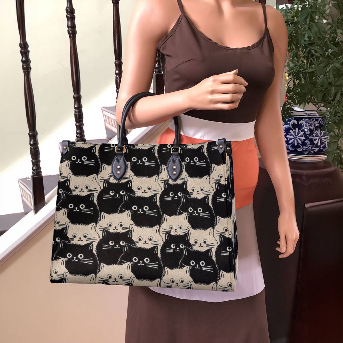 Shineful Leather Bag Cute Face Cats