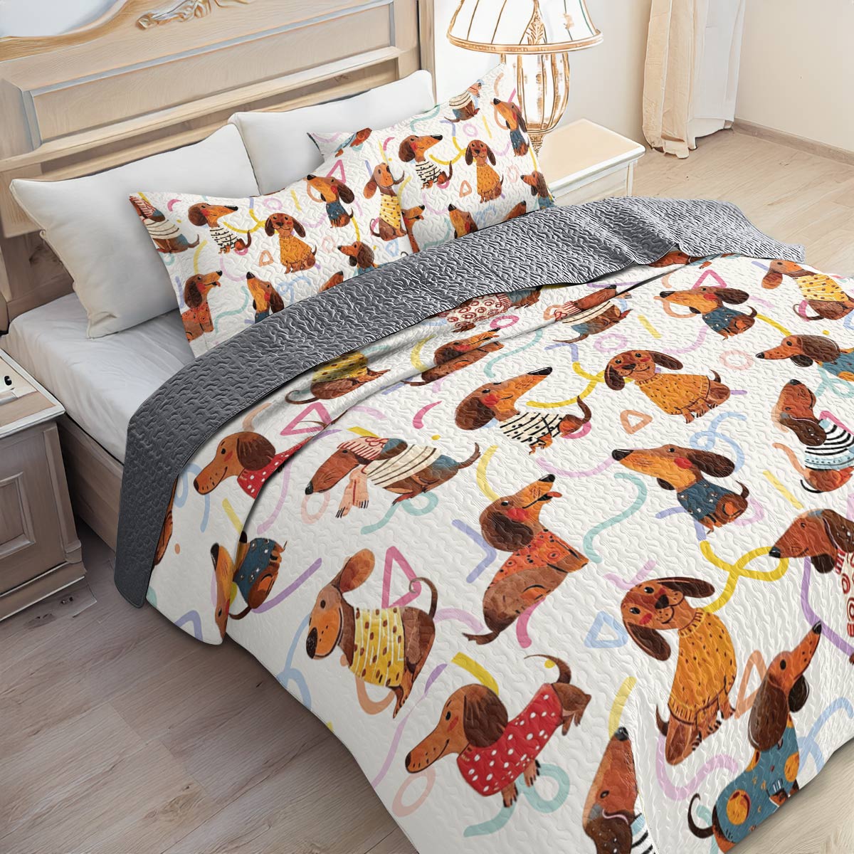 Shineful All Season Quilt 3-Piece Set Dachshund cute