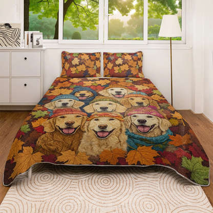 Shineful All Season Quilt 3-Piece Set Golden Pups Autumn