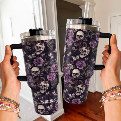 Shineful Tumbler Personalized Midnight Blossoms Skull