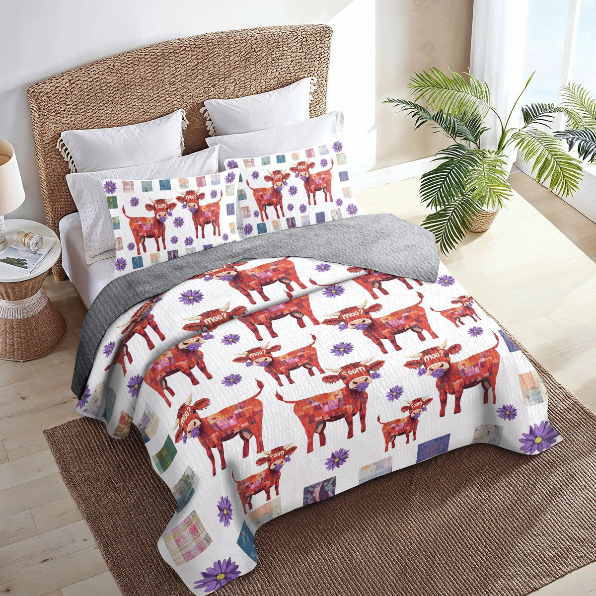 Shineful All Season Quilt 3-Piece Set Adorable Cow