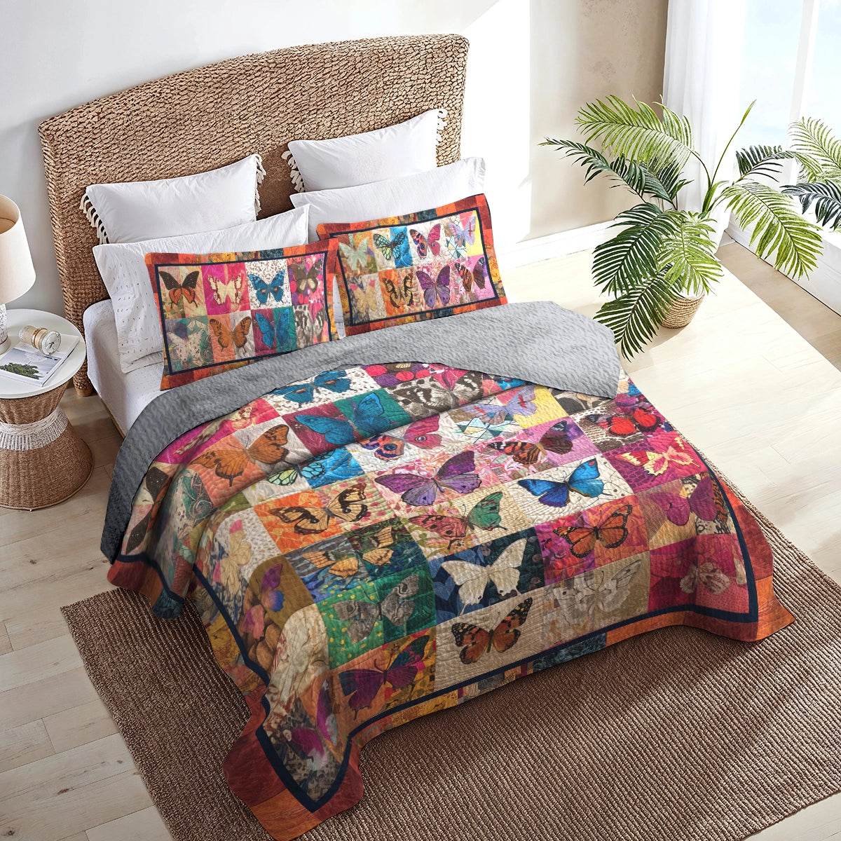 Shineful All Season Quilt 3-Piece Set Colorful Butterfly Bliss