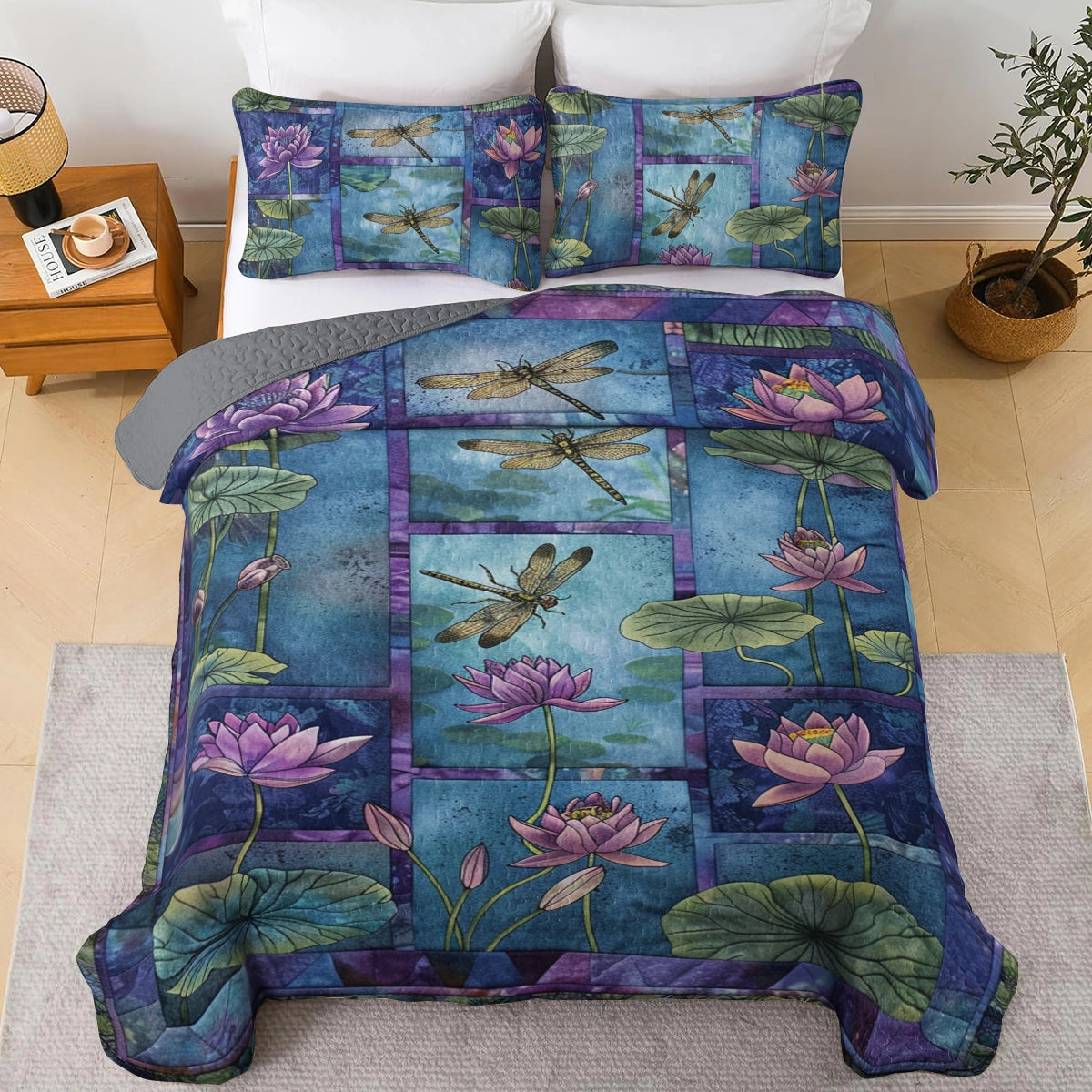 Shineful All Season Quilt 3-Piece Set Dragonfly Serenity