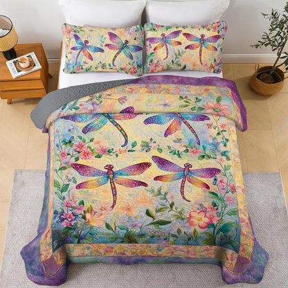 Shineful All Season Quilt 3-Piece Set - Dragonfly Garden