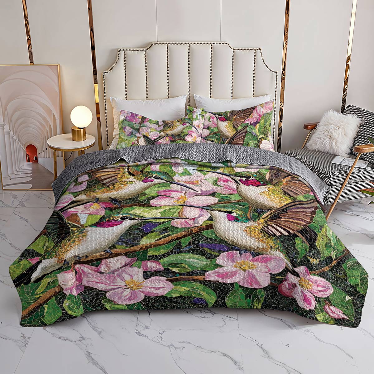 Shineful All Season Quilt 3-Piece Set Hummingbird Garden