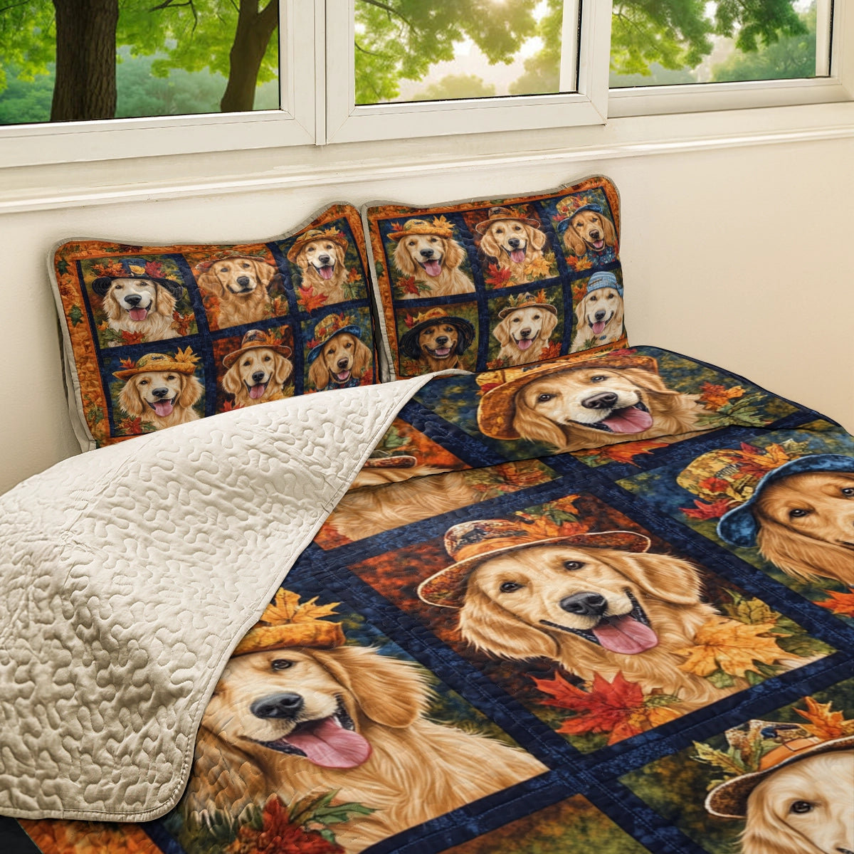 Shineful All Season Quilt 3-Piece Set Golden Autumn Friends