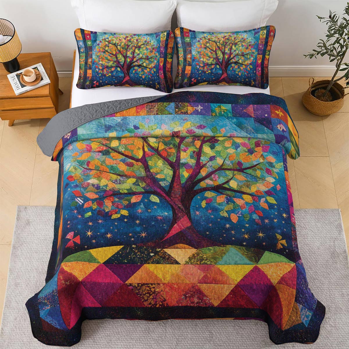 Shineful All Season Quilt 3-Piece Set Rainbow Tree Quilt