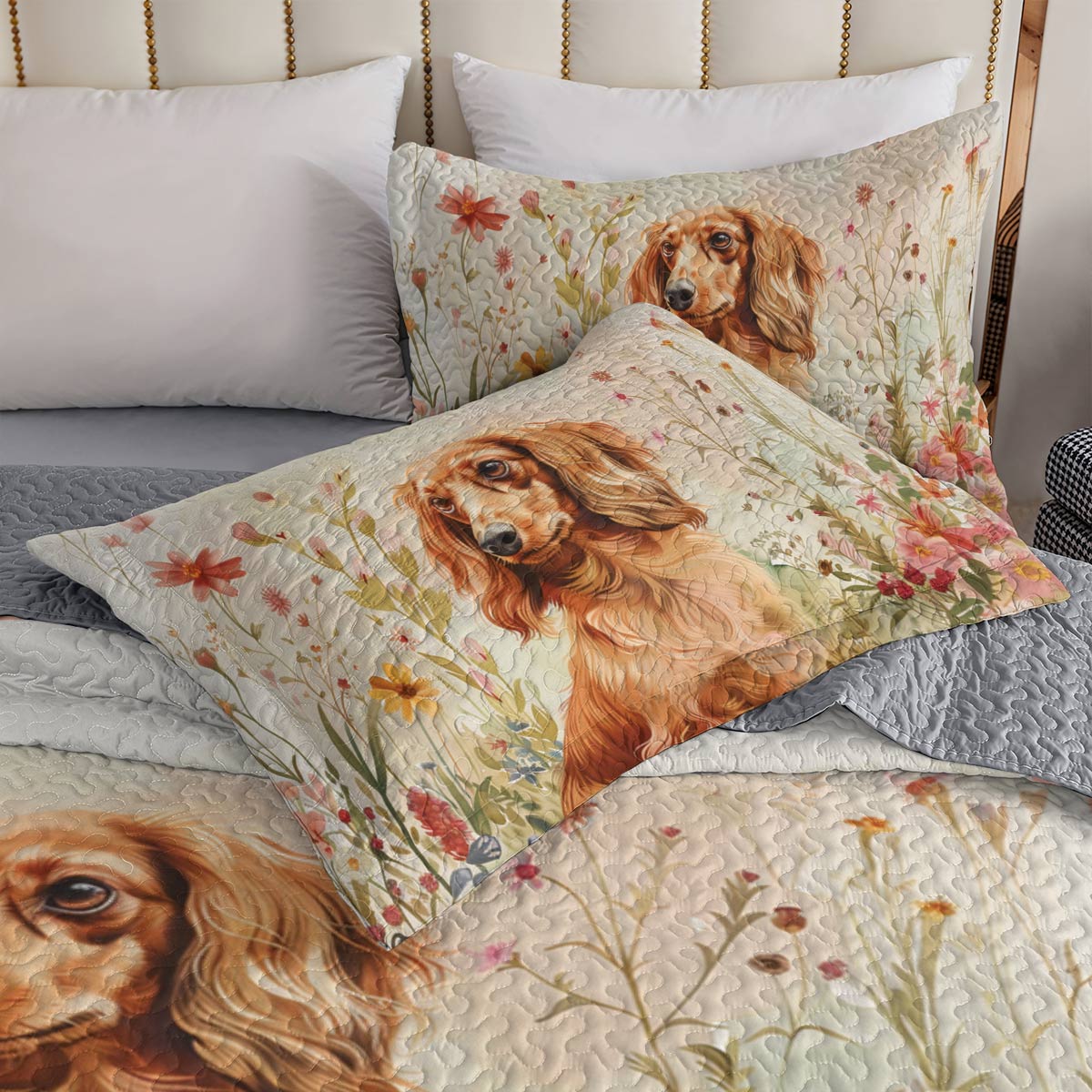 Shineful All Season Quilt 3-Piece Set Dachshund Garden Bliss