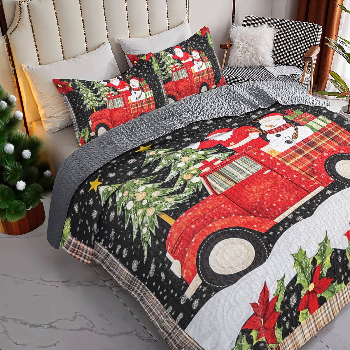 Shineful All Season Quilt 3-Piece Set Santa Claus