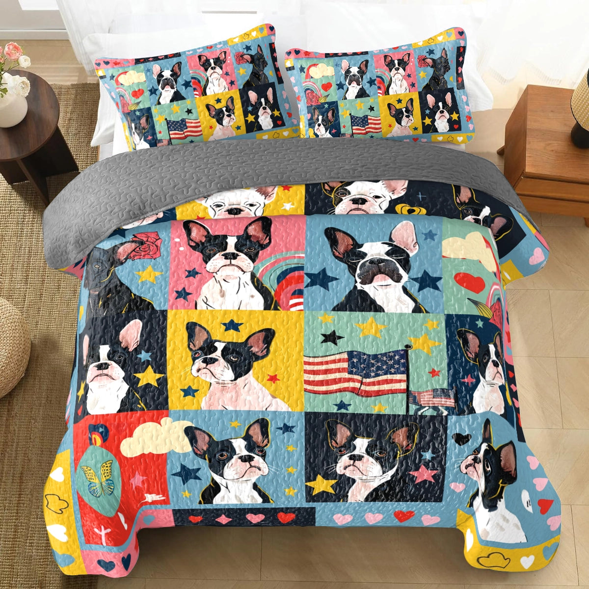 Shineful All Season Quilt 3-Piece Set Boston Terriers Dreamland