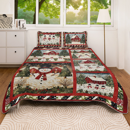 Shineful All Season Quilt 3-Piece Set Christmas Snowman's Village