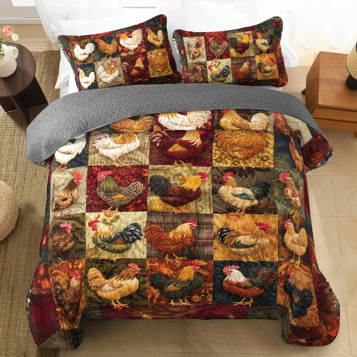 Shineful All Season Quilt 3-Piece Set Chicken Rooster's Roost