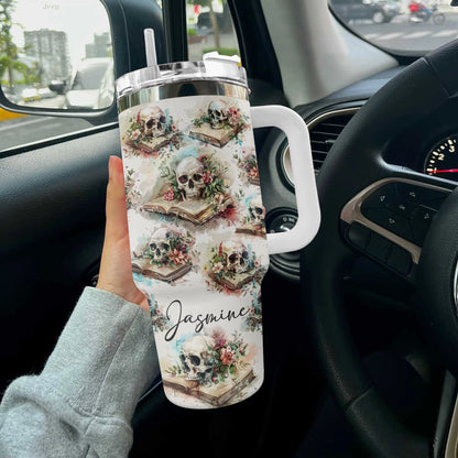 Shineful Tumbler Personalized Roses Skull Reading