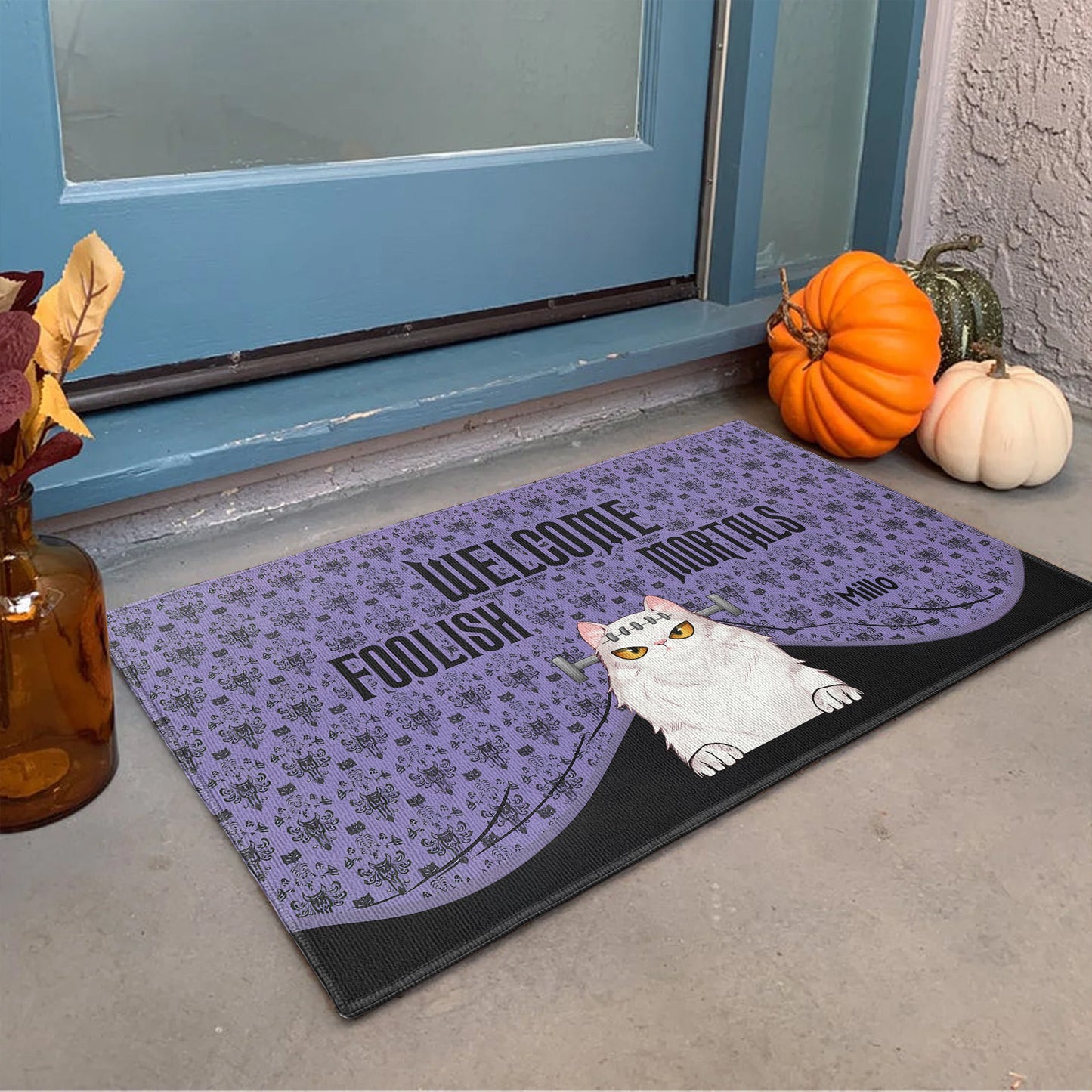 Shineful Doormat Personalized Welcome Foolish Mortals Cat