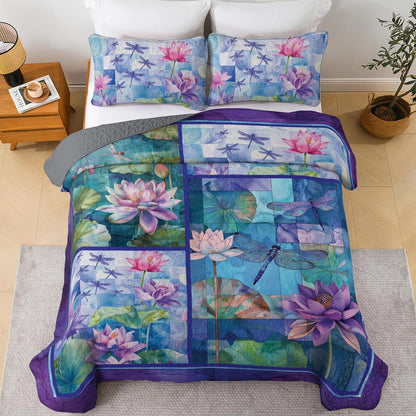 Shineful All Season Quilt 3-Piece Set Lily Dragonfly Harmony