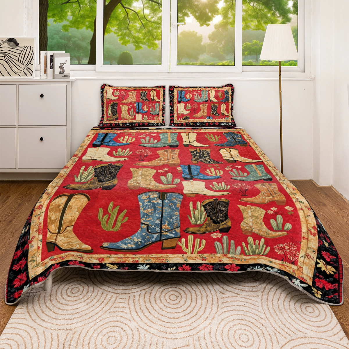 Shineful All Season Quilt 3-Piece Set Cactus & Cowboy Boots