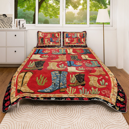 Shineful All Season Quilt 3-Piece Set Cactus & Cowboy Boots