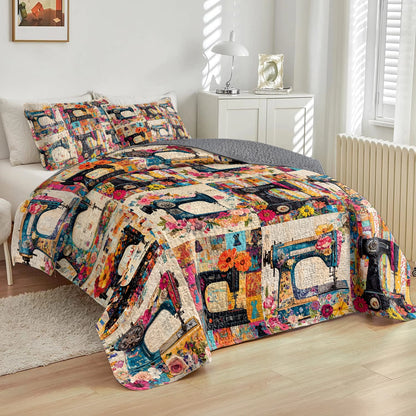 Shineful All Season Quilt 3-Piece Set Floral Vintage Sewing