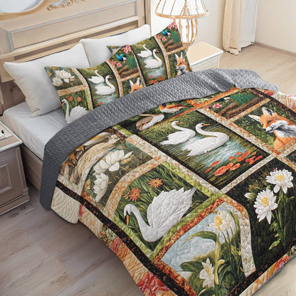 Shineful All Season Quilt 3-Piece Set Swan Serenity