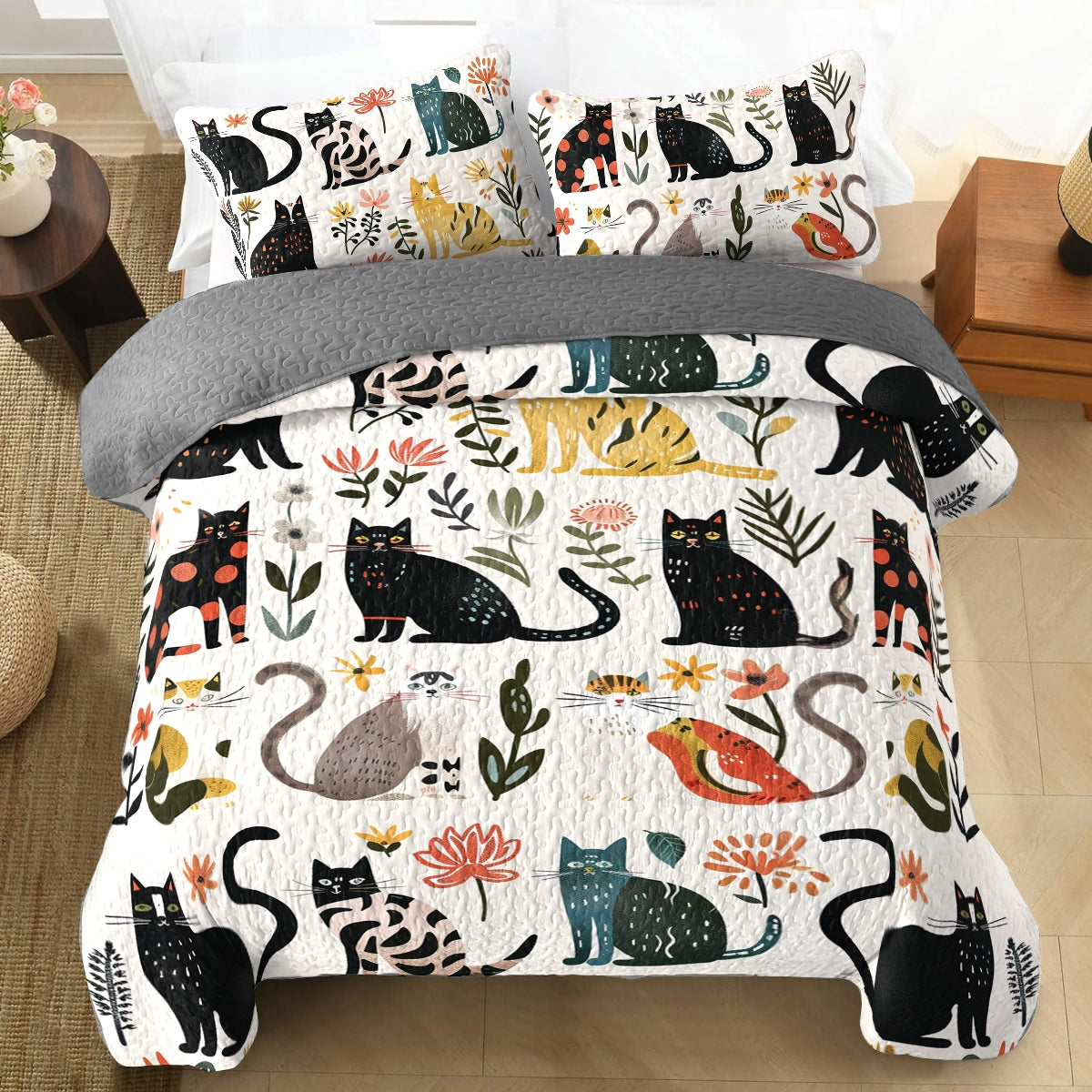 Shineful All Season Quilt 3-teiliges Set Botanical Cat Bliss 