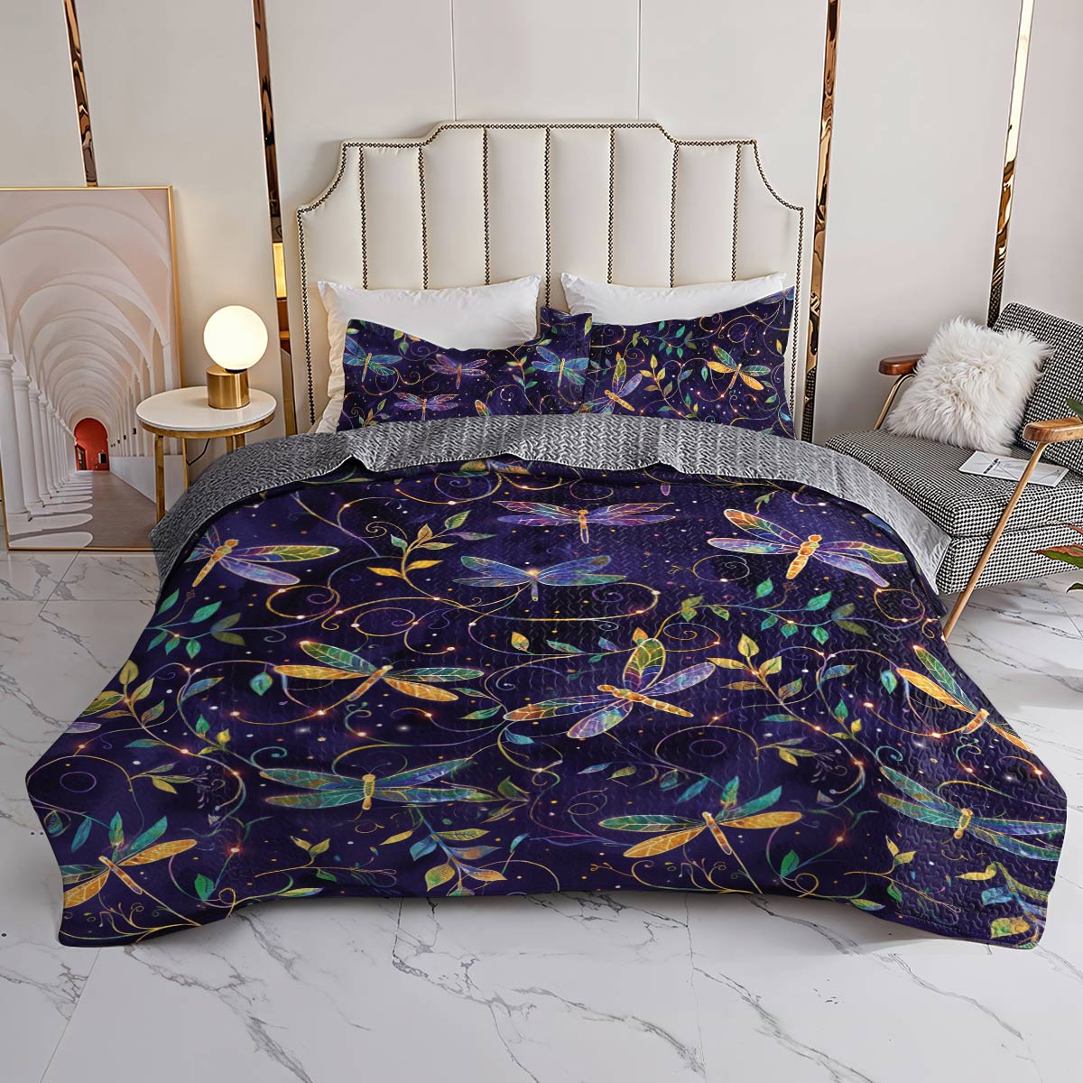 Shineful All Season Quilt 3-Piece Set Elegent Dragonfly