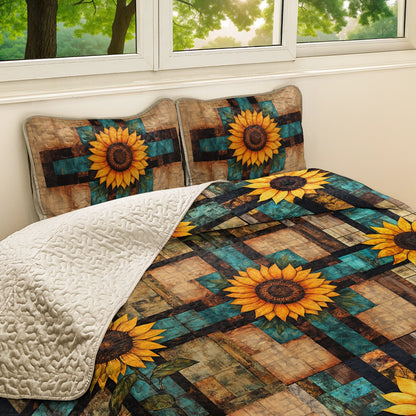 Shineful All Season Quilt 3-Piece Set God Rustic Sunflower