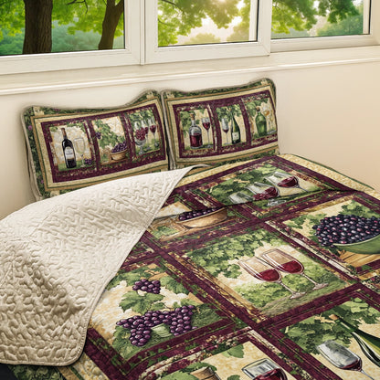 Shineful All Season Quilt 3-teiliges Set, Weinrot, Vintage Vineyard