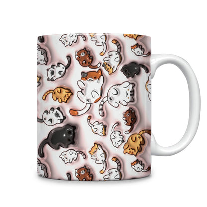 Glänzende Keramiktasse Katze 3D Rosa