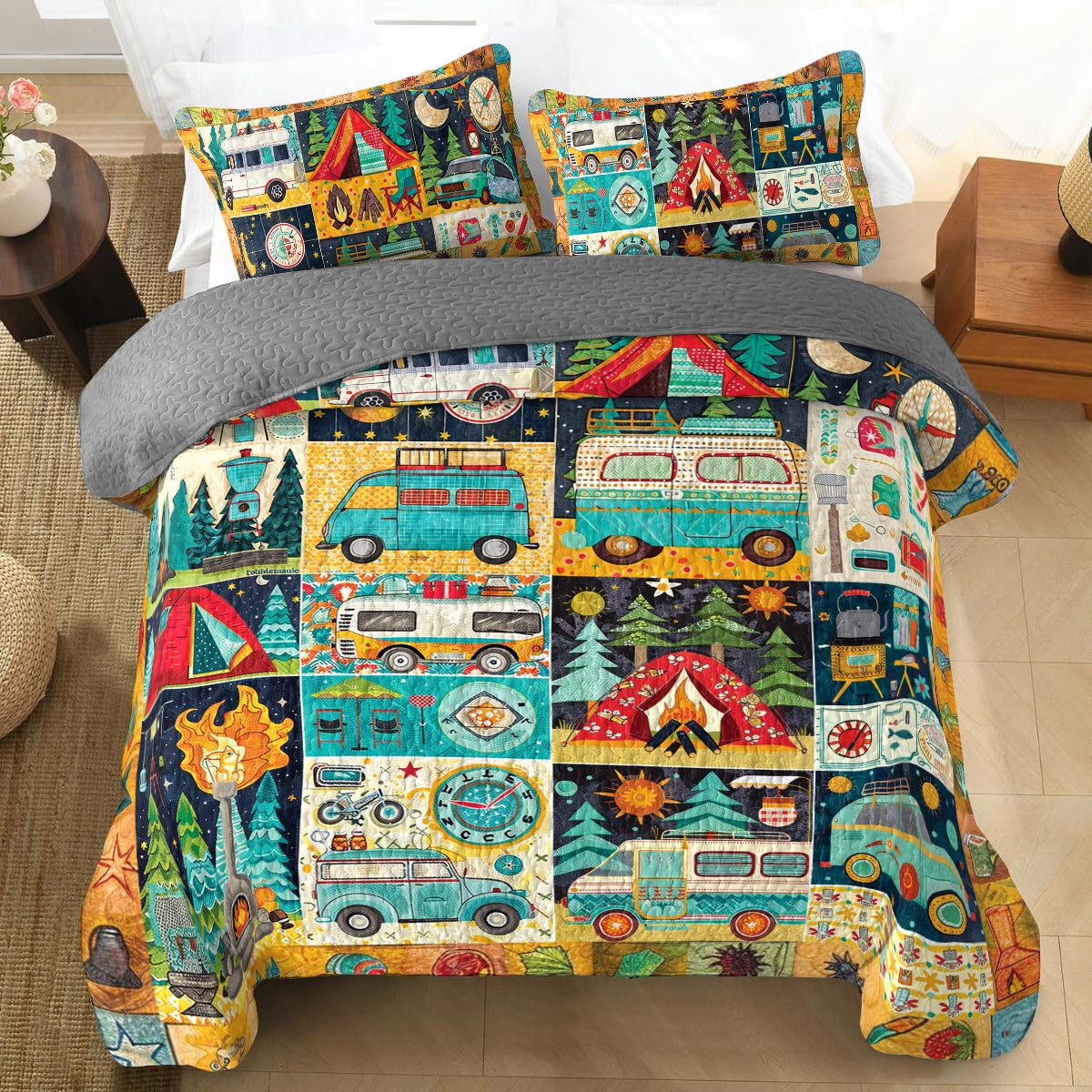 Shineful All Season Quilt 3-Piece Set Camping Campfire Nights