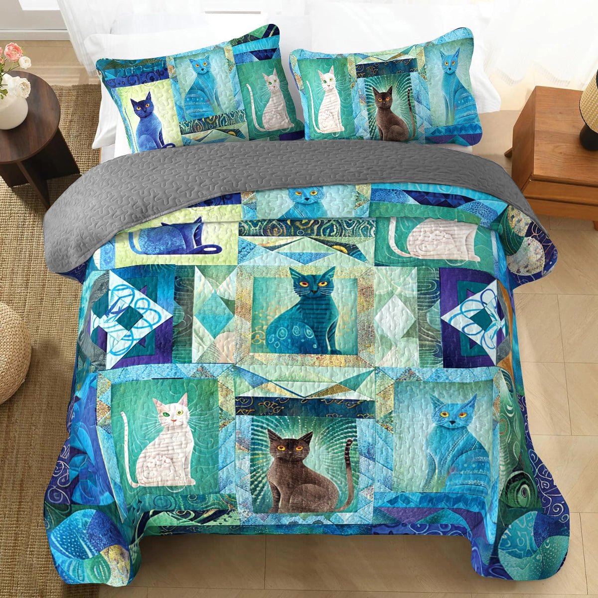 Shineful All Season Quilt 3-Piece Set Mystic Cat