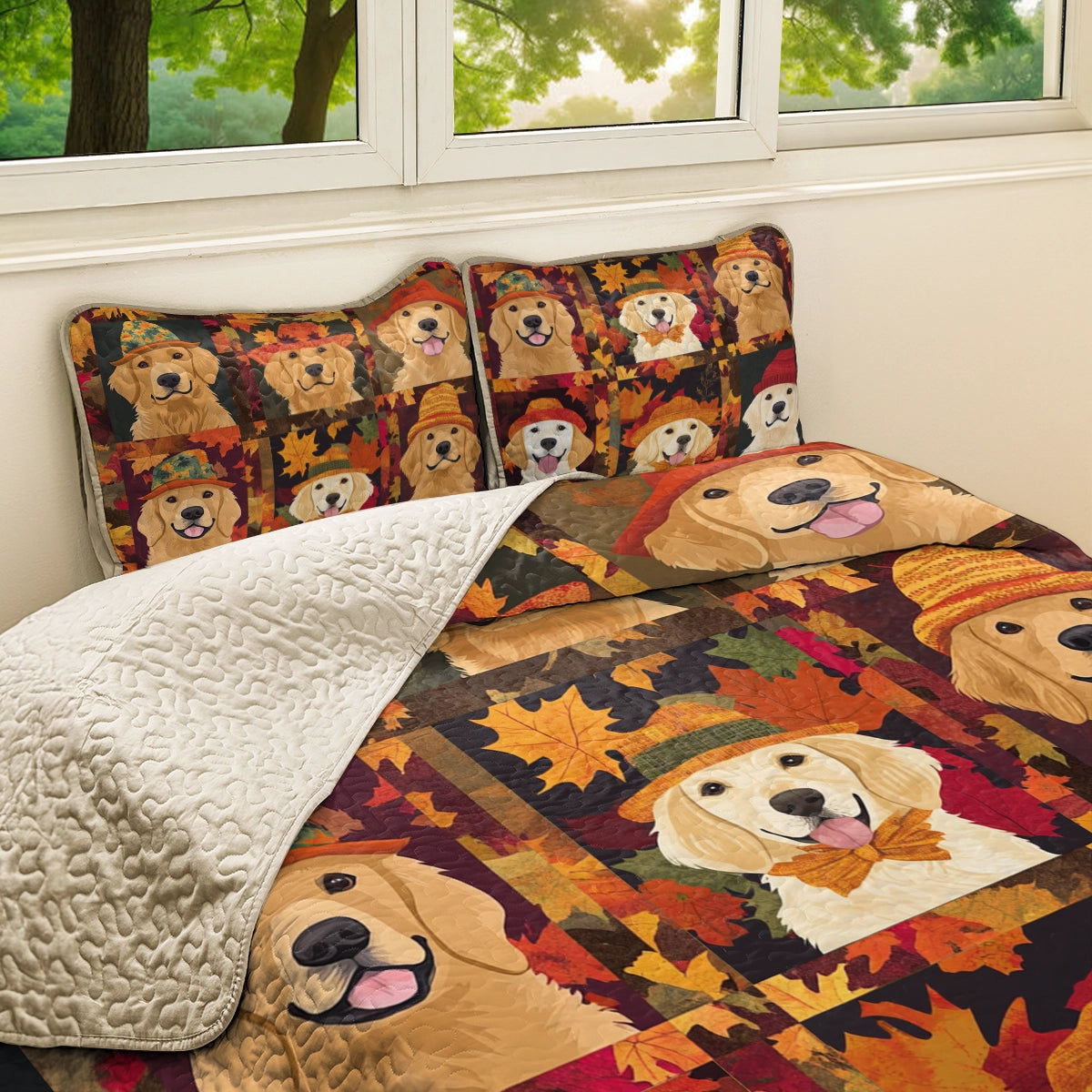 Shineful All Season Quilt 3-Piece Set Autumn Golden Paw