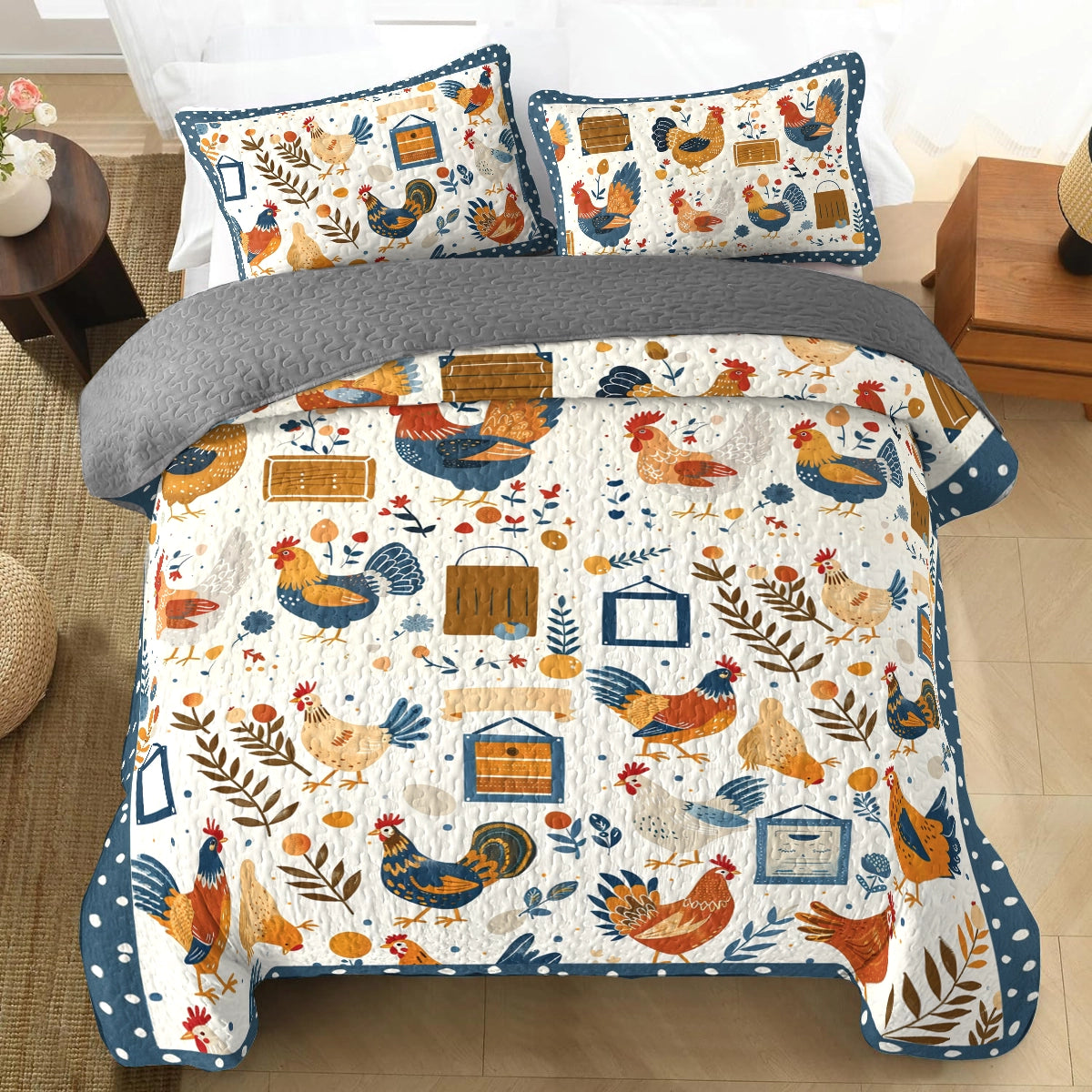 Shineful All Season Quilt 3-Piece Set Rustic Chicken