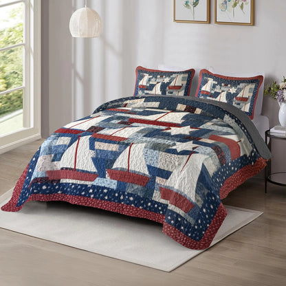 Shineful All Season Quilt 3-teiliges Set mit patriotischen Segelbooten