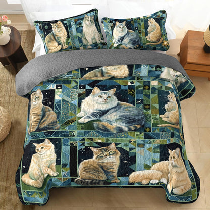 Ensemble de courtepointe toutes saisons Shineful 3 pièces Chat Purrfect Companions