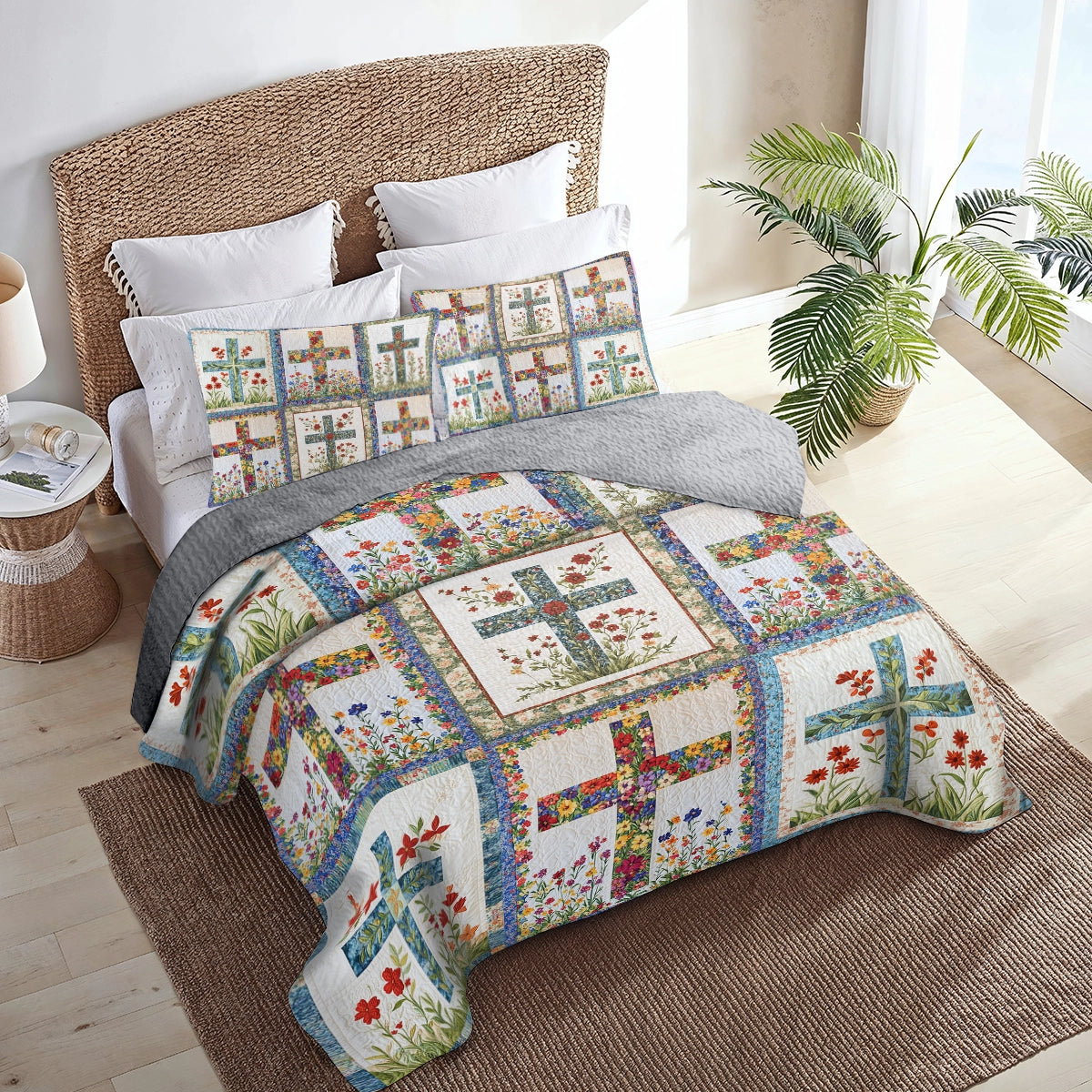 Shineful All Season Quilt 3-Piece Set God Floral Faith