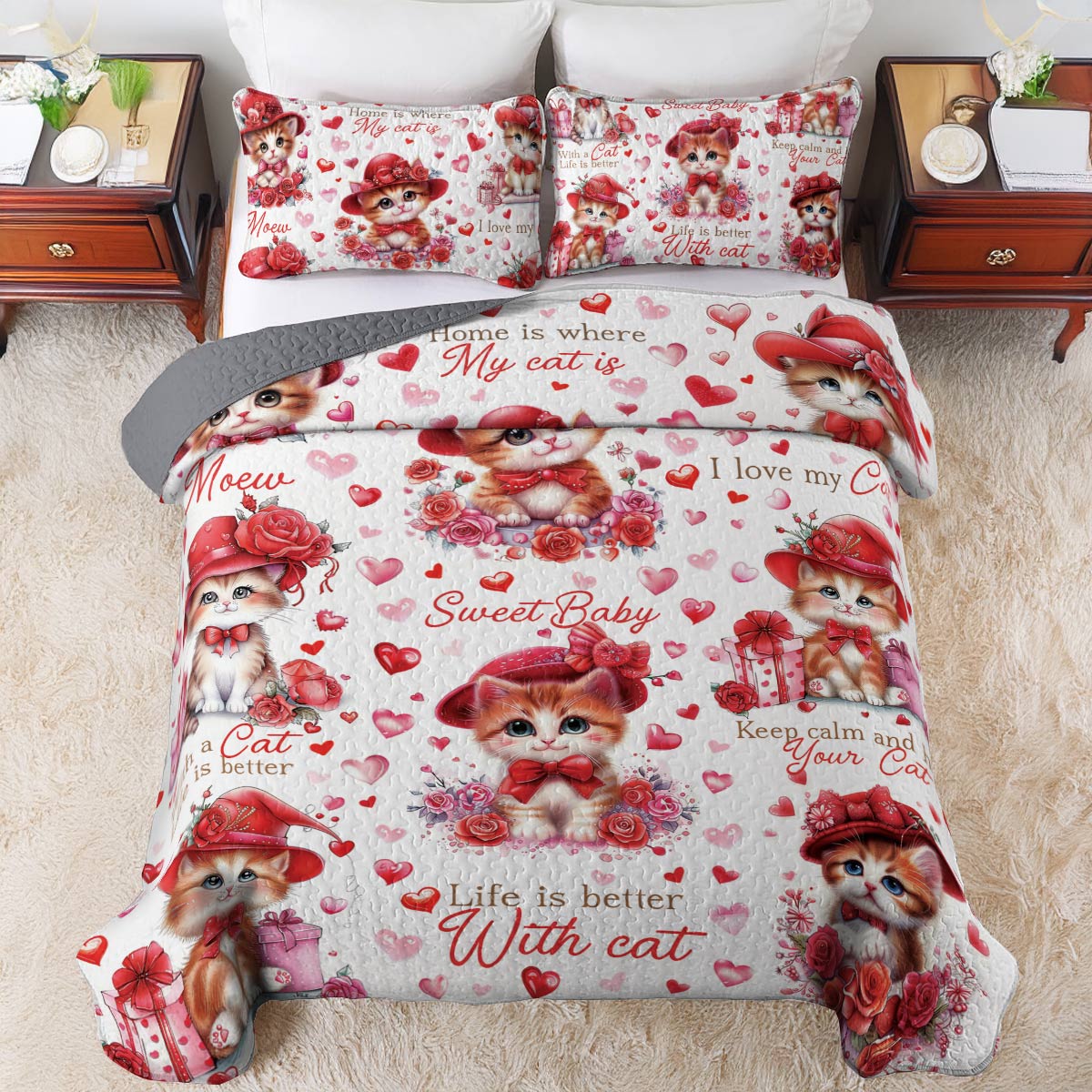 Shineful All Season Quilt 3-Piece Set Cat Sweet Baby