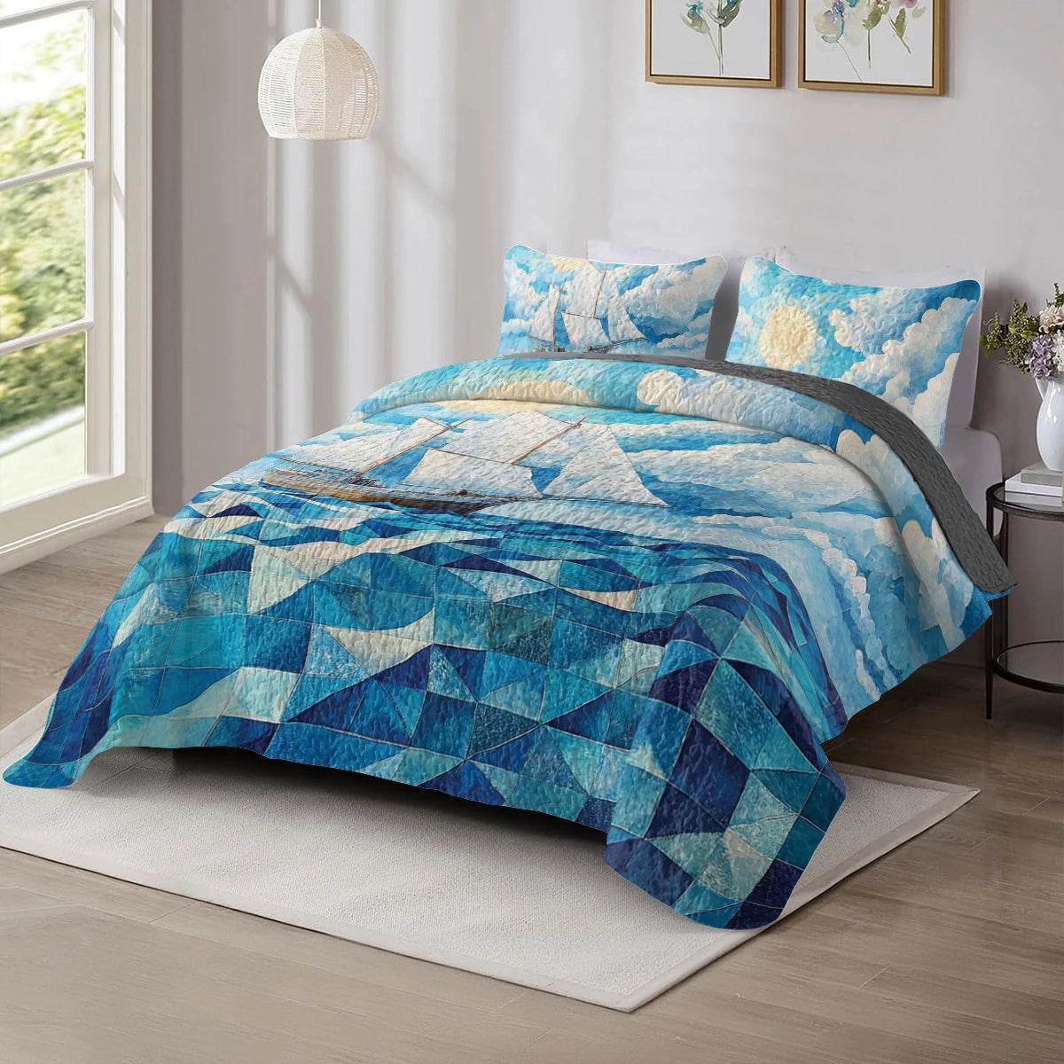 Shineful All Season Quilt 3-Piece Set Sailing Love Ocean