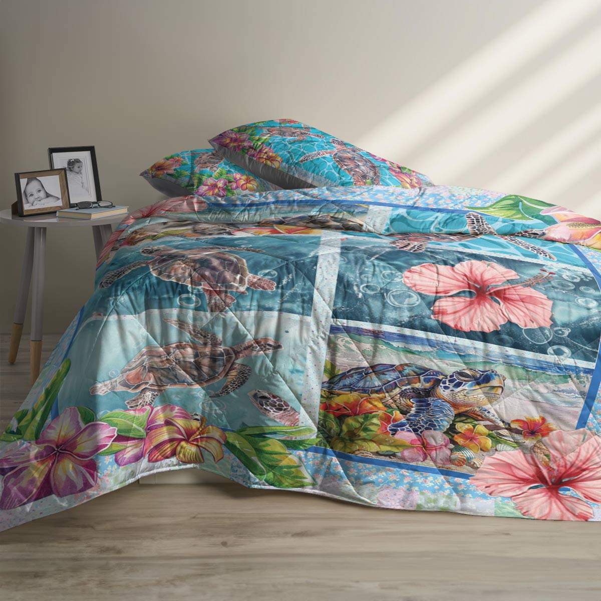 Shineful All Season Quilt 3-Piece Set Turtle Hibicus