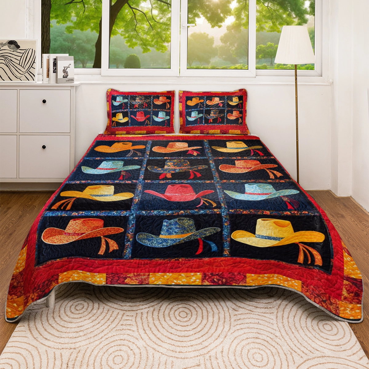 Shineful All Season Quilt 3-Piece Set Cowboy Wild West Patchwork