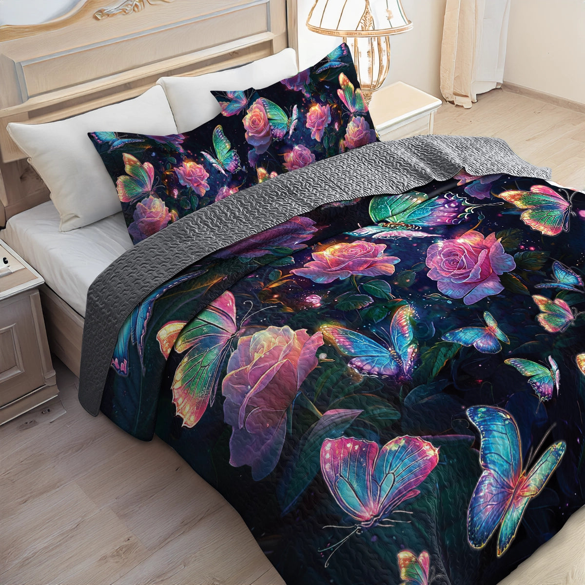 Shineful All Season Quilt 3-Piece Set - Enchanted Butterfly Garden