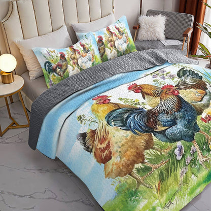 Shineful All Season Quilt 3-Piece Set Chicken family