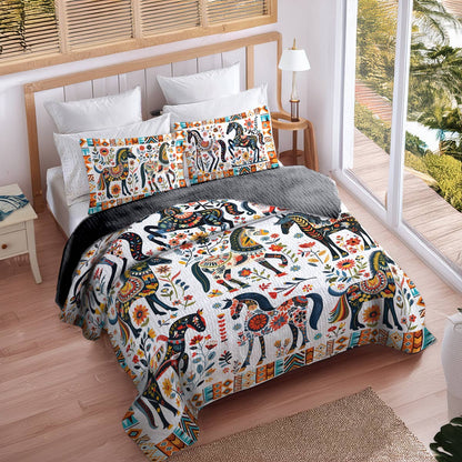 Shineful All Season Quilt 3-Piece Set Horse Floral Pattern