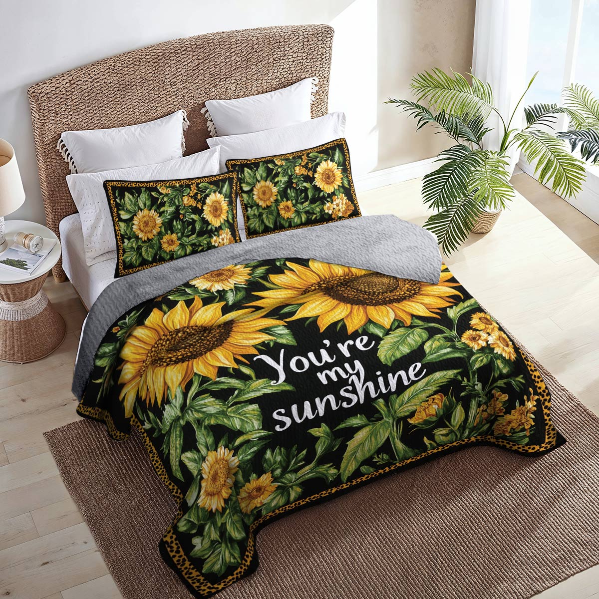 Shineful All Season Quilt 3-Piece Set Sunflower Quote