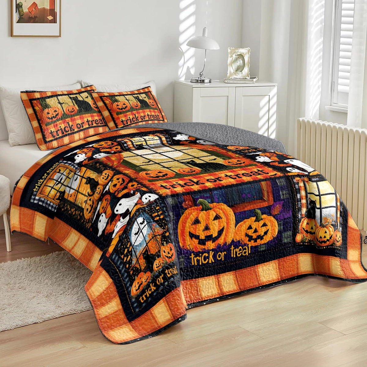 Shineful All Season Quilt 3-Piece Set Halloween Pumpkin Patch