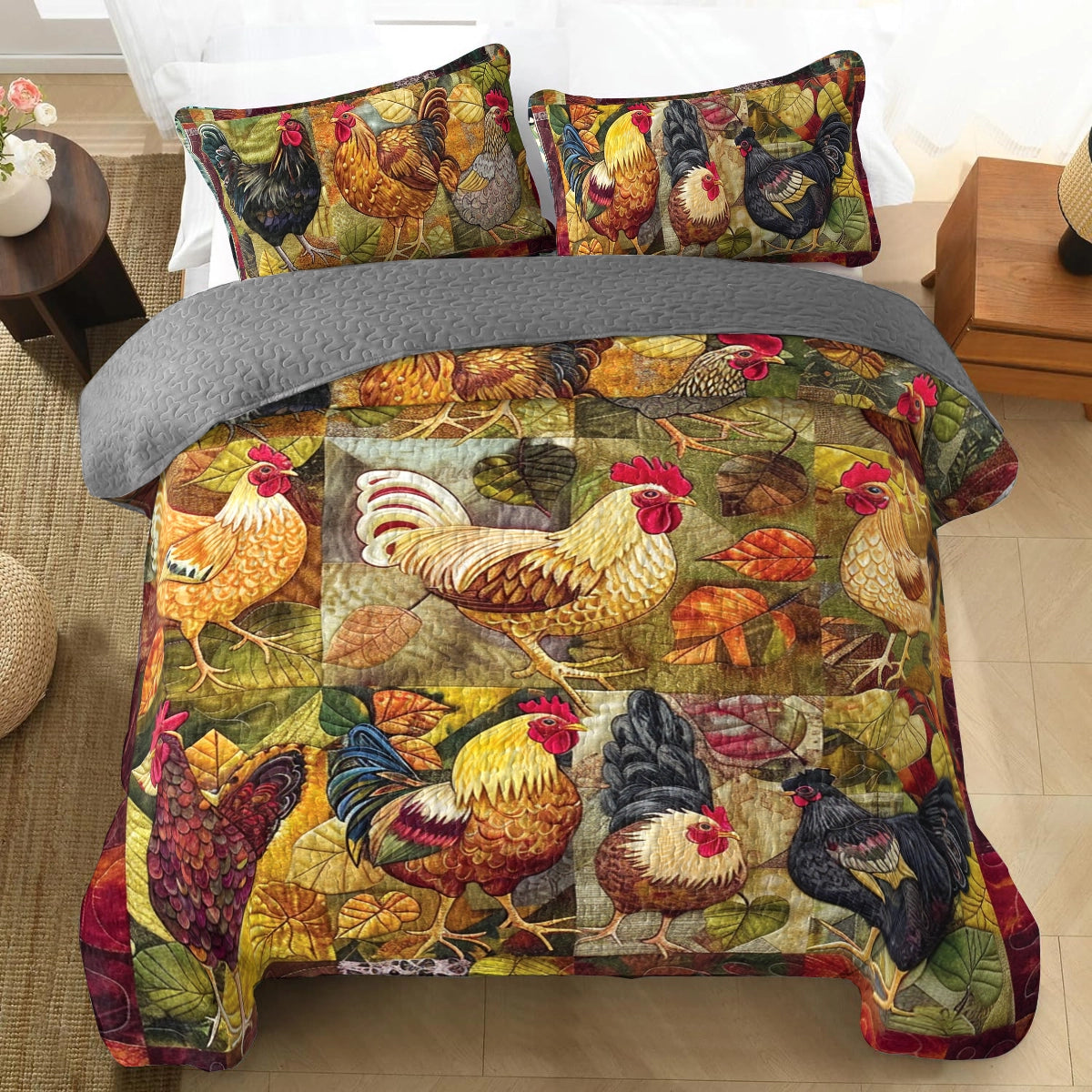 Shineful All Season Quilt 3-teiliges Set Harvest Chicken