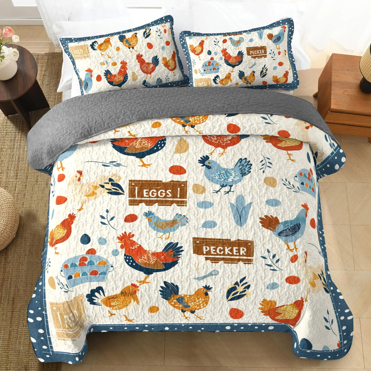 Shineful All Season Quilt 3-Piece Set Farmhouse Flock Chicken