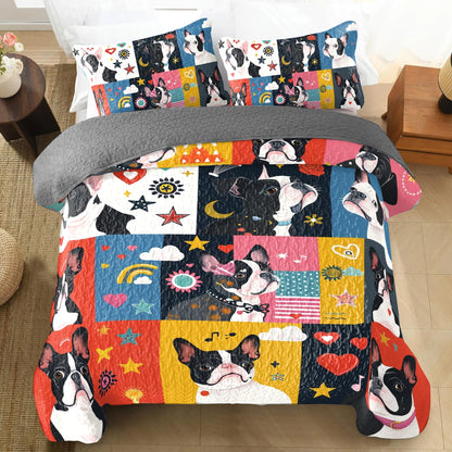 Shineful All Season Quilt 3-teiliges Set Boston Terrier Bonanza