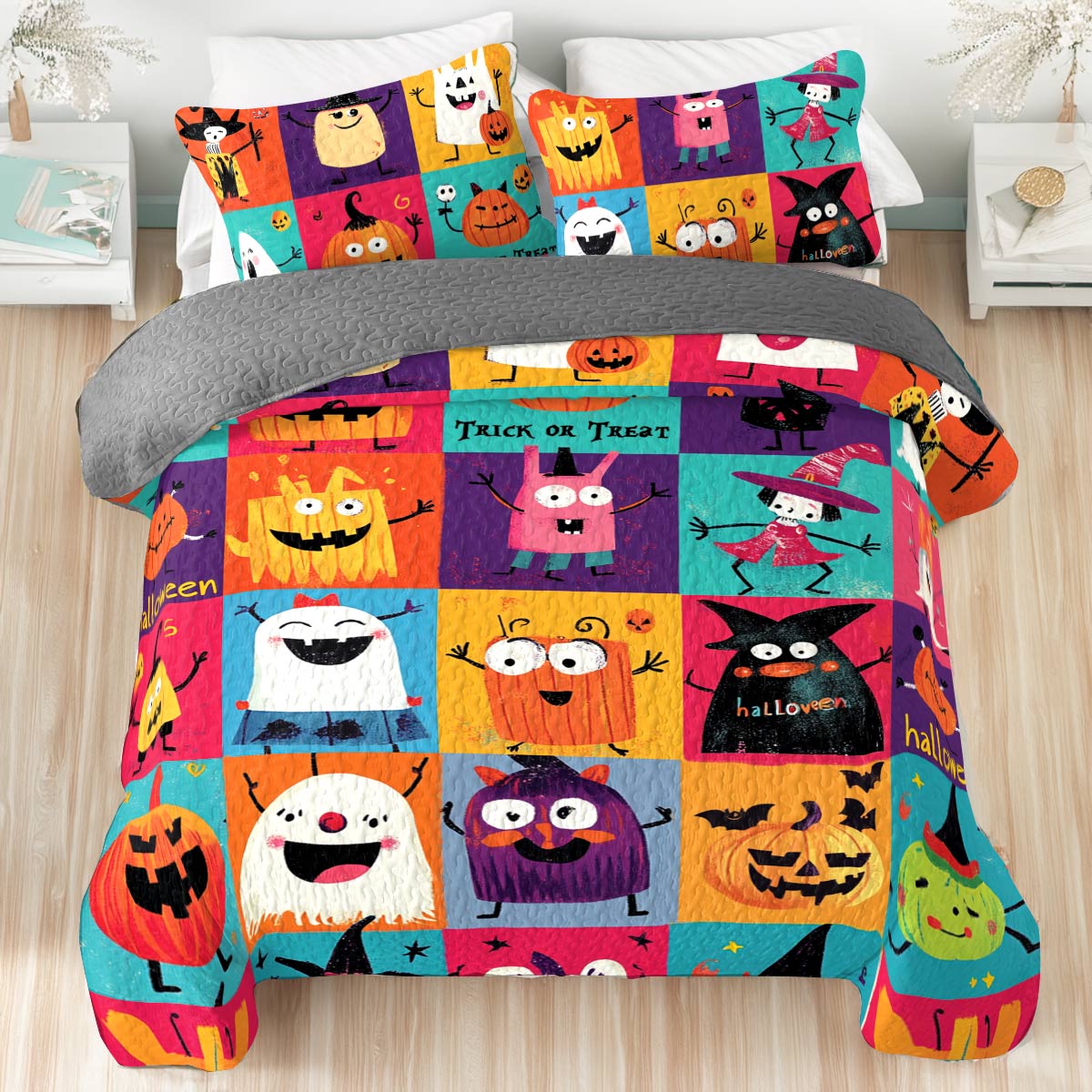 Shineful All Season Quilt 3-Piece Set Cute Monsters