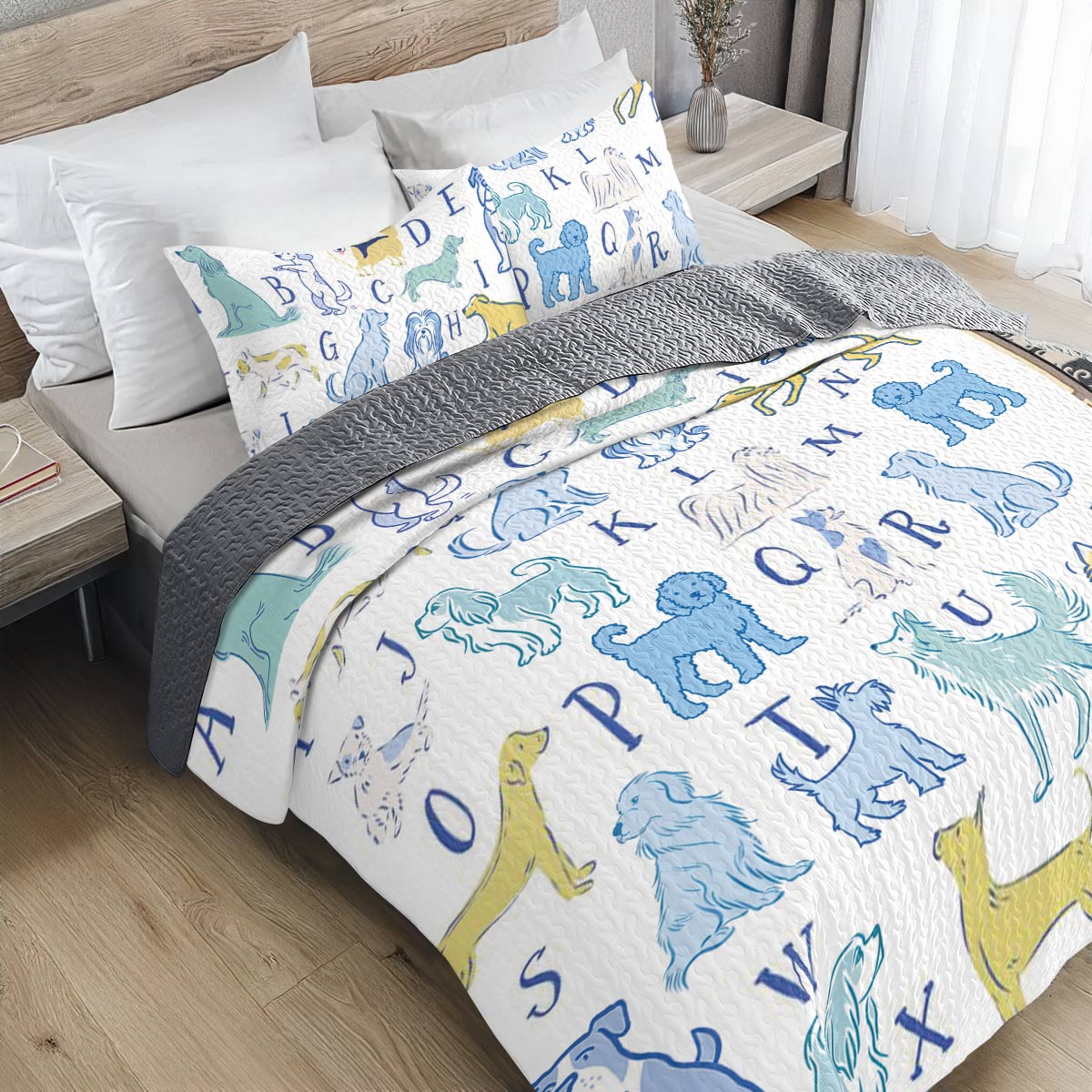 Shineful All Season Quilt 3-Piece Set ALPHABET DOG